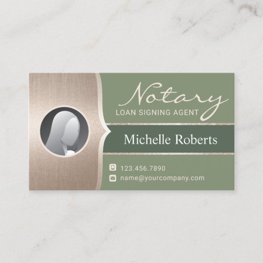 Mobile Notary Signing Agent Sage Green & Gold Visitenkarte (Vorderseite)