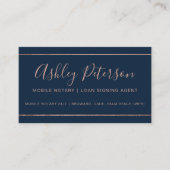 Mobile Notary typography Rose goldstreifen blau Visitenkarte (Vorderseite)