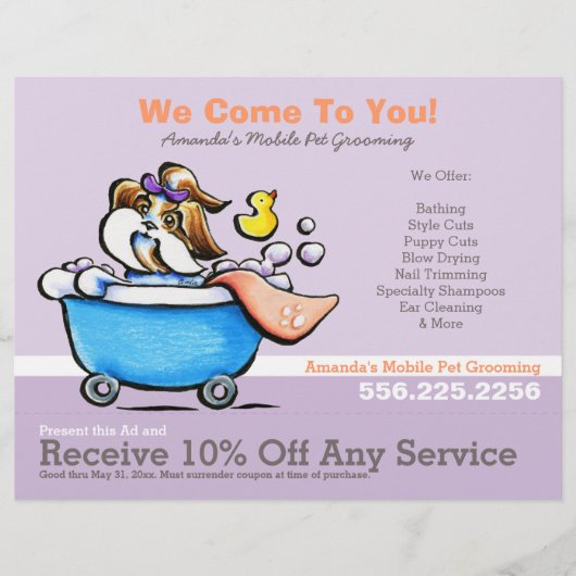 Mobile Pet Groomer Shih Tzu Lila Coupon Ad Flyer (Vorne)