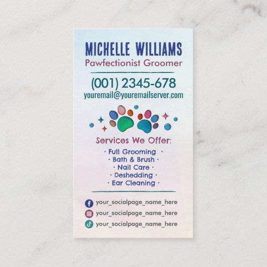 Mobile Pet Grooming Services - Aquarellkunst Visitenkarte (Rückseite)