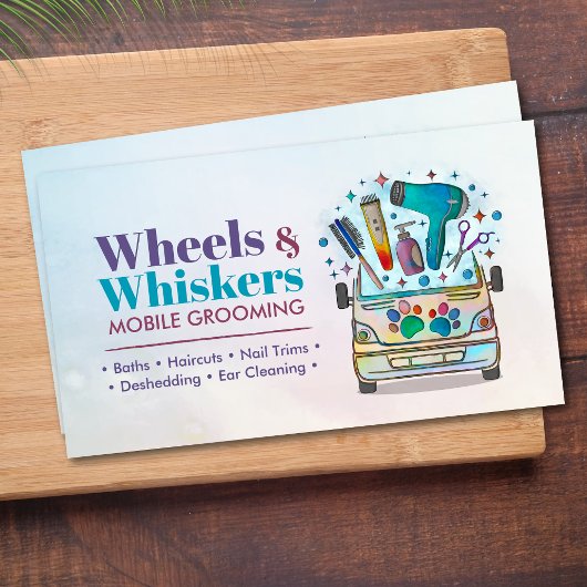 Mobile Pet Grooming Services - Aquarellkunst Visitenkarte