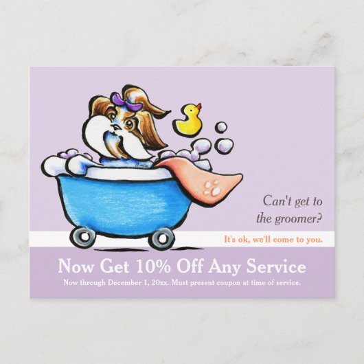 Mobile Pet Grooming Shih Tzu Lila Coupon Mailer Postkarte (Vorderseite)