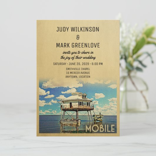 Mobile Wedding Einladung Alabama (Stehend Vorderseite)