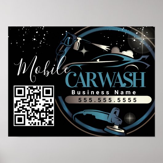 Mobiles Autowasch-Detailing - Geschäftslogo QR-Cod Poster (Vorne)