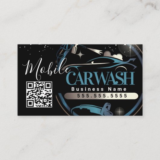 Mobiles Autowaschdetailing - Geschäftslogo QR-Code Visitenkarte (Vorderseite)