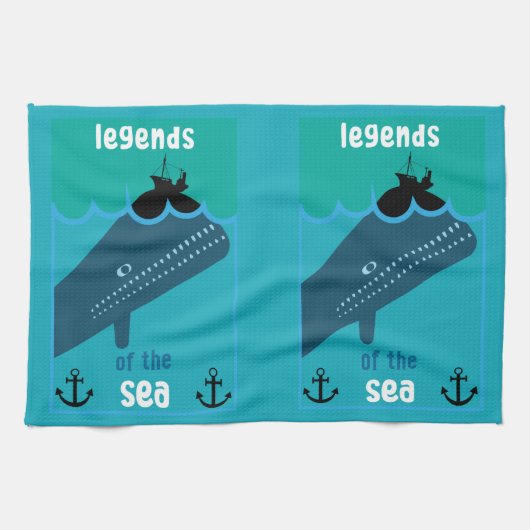 Moby Dick Sea Fantasy | Sonnenlicher Ozean und See Geschirrtuch (Horizontal)