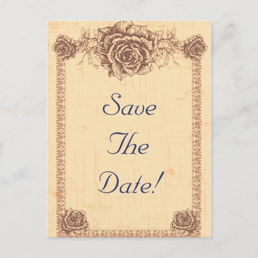 Moccasin Vintage Rose Save the Date Ankündigungspostkarte (Vorderseite)