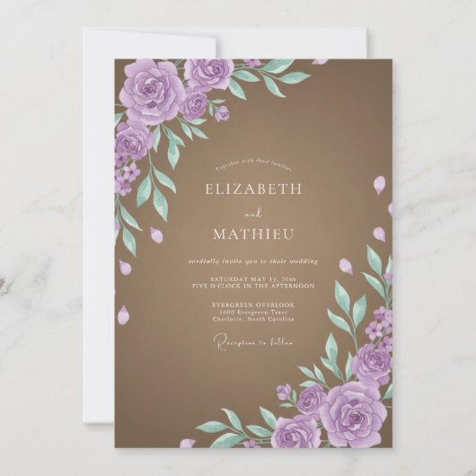 Mocha Amethyst Blätterhochzeit Einladung (Vorderseite)