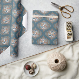 Mocha & Aquamarin Abstrakt Accent Mandala Retro Og Geschenkpapier