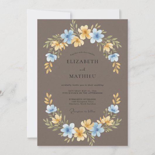 Mocha Azure Kranz Hochzeit Einladung (Vorderseite)