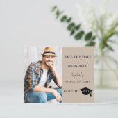 Mocha beige Graduation Party Save the Date card (Stehend Vorderseite)