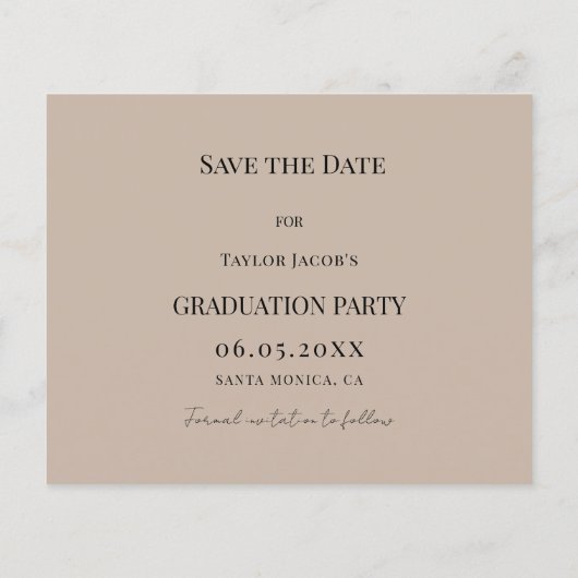 Mocha beige modern Graduation Party Save the Date Flyer (Hinten)