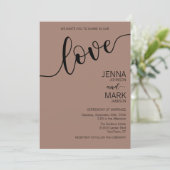 Mocha Black Love Schriftzug Minimalistische Hochze Einladung (Stehend Vorderseite)