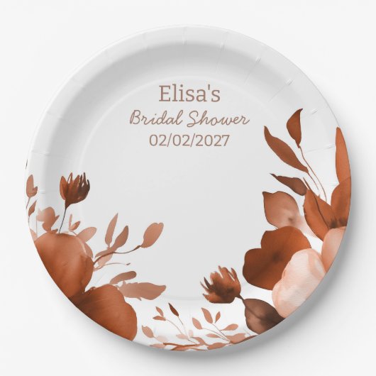 Mocha Blooms Wasserfarbe Benutzerdefiniertes Braut Pappteller (Vorderseite)