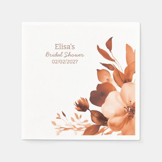 Mocha Blooms Wasserfarbe Benutzerdefiniertes Braut Serviette (Vorderseite)