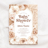 Mocha Boho Floral Baby Shower Einladung