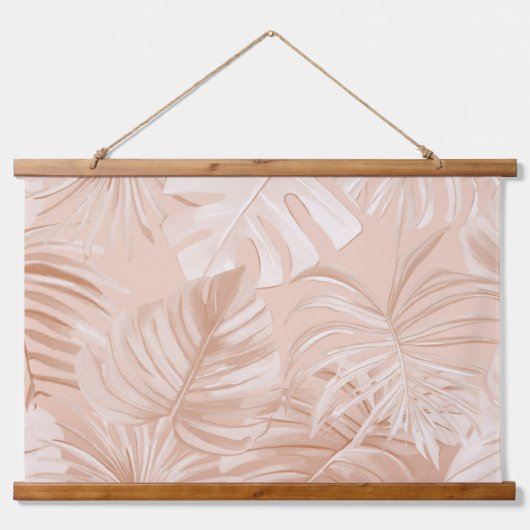 Mocha Boho Tropical Wood Topped Wall Tapestry Wandteppich Mit Holzrahmen (Vorderseite)