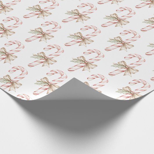 Mocha Bow Pink Candy Cane Christmas Geschenkpapier (Ecke)