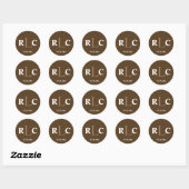 Mocha braun 3 initiale Monogramm-Gastgeschenk Hoch Runder Aufkleber (Blatt)