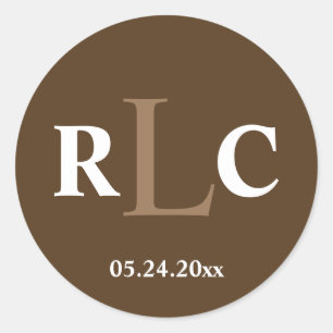 Mocha braun 3 initiale Monogramm-Gastgeschenk Hoch Runder Aufkleber