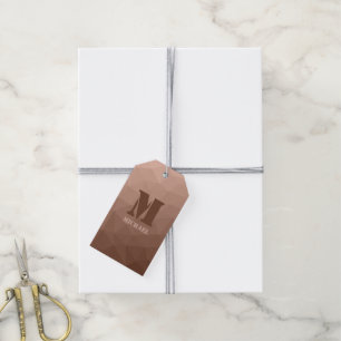 Mocha-Braun geometrisches Mesh-Muster Monogramm Geschenkanhänger