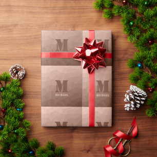 Mocha-Braun geometrisches Mesh-Muster Monogramm Geschenkpapier