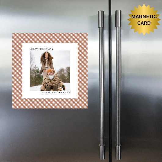 Mocha-Braun-Gingham-Fotomagnet-Weihnachtskarte Magnetkarte
