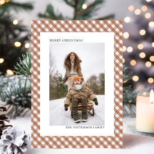 Mocha-Braun Gingham-Karomuster-Foto Weihnachten