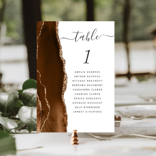 Mocha Braun Gold Achat Hochzeit Tischnummer