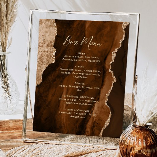 Mocha-Braun-Gold-Achat-Script-Hochzeitsbar-Menü  Poster