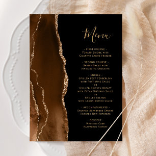 Mocha Braun Gold Schwarz Hochzeitsmenü Menükarte