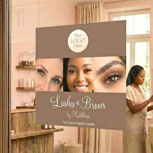 Mocha Braun Schrift Logo Foto Wimpern- und Augenbr Fensteraufkleber