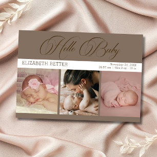 Mocha-Braune Hello Baby Drei Fotos Baby Dankeschön Dankeskarte