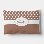 Mocha braunes weißes Polka-Punkt-Retromuster Monog Zubehörtasche (Rückseite)