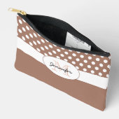 Mocha braunes weißes Polka-Punkt-Retromuster Monog Zubehörtasche (Offen)