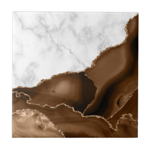 Mocha Brown Agate Gold Glitzer Marmor Fliese
