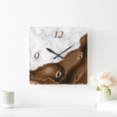 Mocha Brown Agate Gold Glitzer Marmor Quadratische Wanduhr (Zuhause)