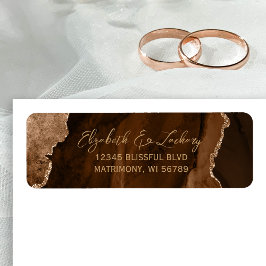 Mocha Brown Agate Script Wedding Return Address