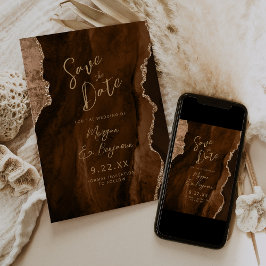 Mocha Brown Agate Script Wedding Save the Date Einladung