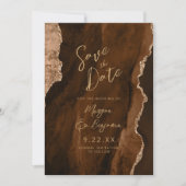 Mocha Brown Agate Script Wedding Save the Date Einladung (Vorderseite)