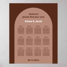 Mocha Brown Arch 12 Tabelle Seating Chart Poster