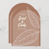 Mocha Brown Arch Style Blätter Wedding Einladung (Vorne/Hinten)