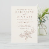 Mocha Brown-Blumenformel in einer Elfenbeinhochzei Einladung (Stehend Vorderseite)