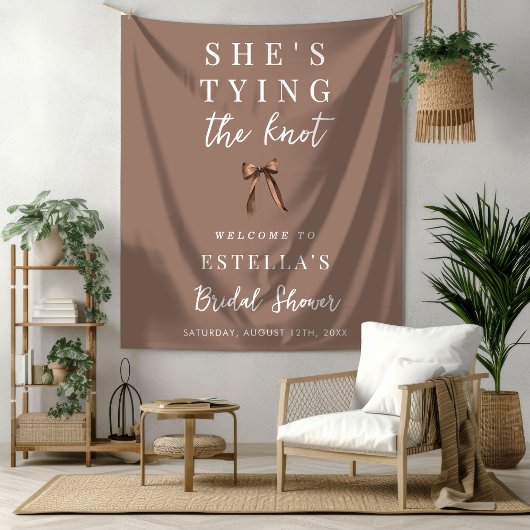 Mocha Brown Bow Bridal Shower Fabric Welcome Sign Wandteppich