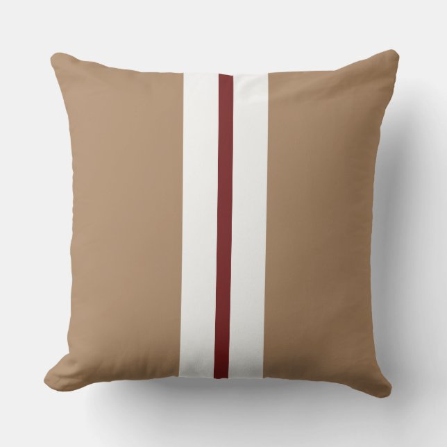 Mocha Brown Dark Red White Racing Stripes Kissen (Vorderseite)