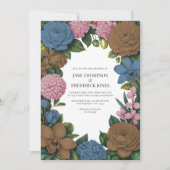 Mocha Brown, Dusty Blue & Soft Pink Floral Wedding Einladung (Vorderseite)