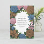 Mocha Brown, Dusty Blue & Soft Pink Floral Wedding Einladung (Stehend Vorderseite)