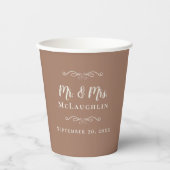 Mocha Brown Elegant Wedding Mr & Mrs Romantic Pappbecher (Vorderseite)