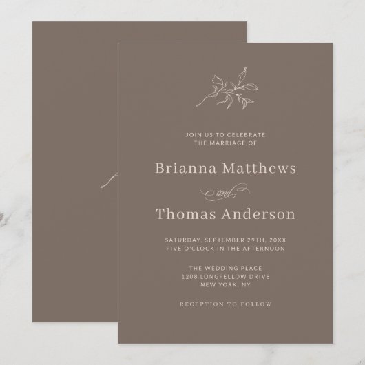 Mocha Brown Fall Simple Elegante Wedding Einladung (Vorne/Hinten)