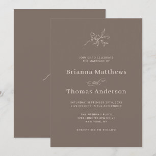 Mocha Brown Fall Simple Elegante Wedding Einladung